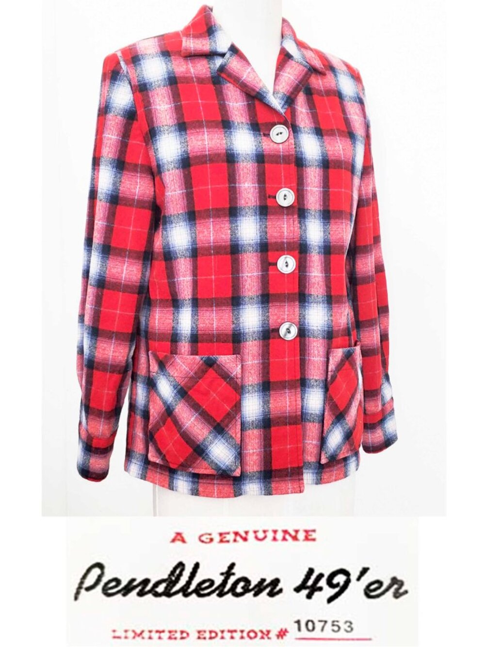 Pendleton 49'er Women's Limited Edition Red Shadow Plaid Wool Shirt Jacket S